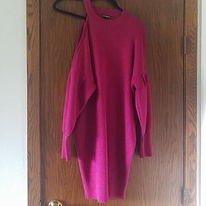 Express pink glitter sweater dress cold shoulder